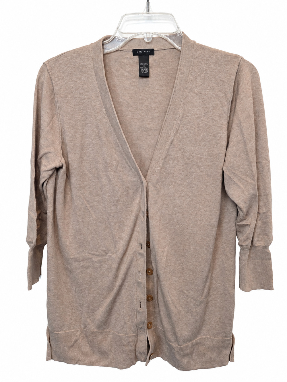 Only Mine Cardigan Front Sweater Womens Large Beige Long 100% Cotton Button Cozy